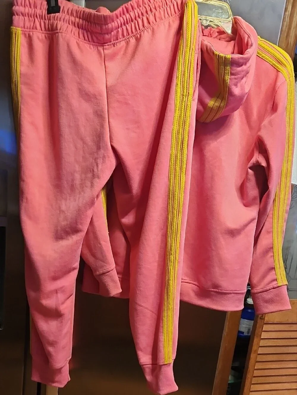 adidas Pink Hoodie & Joggers Set with Yellow Logo
